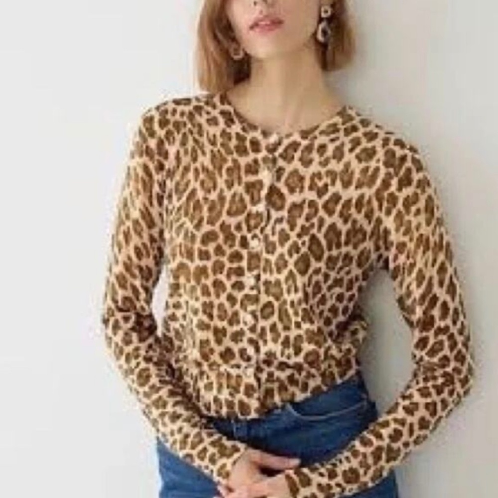 JCrew Leopard Print Merino Cardigan